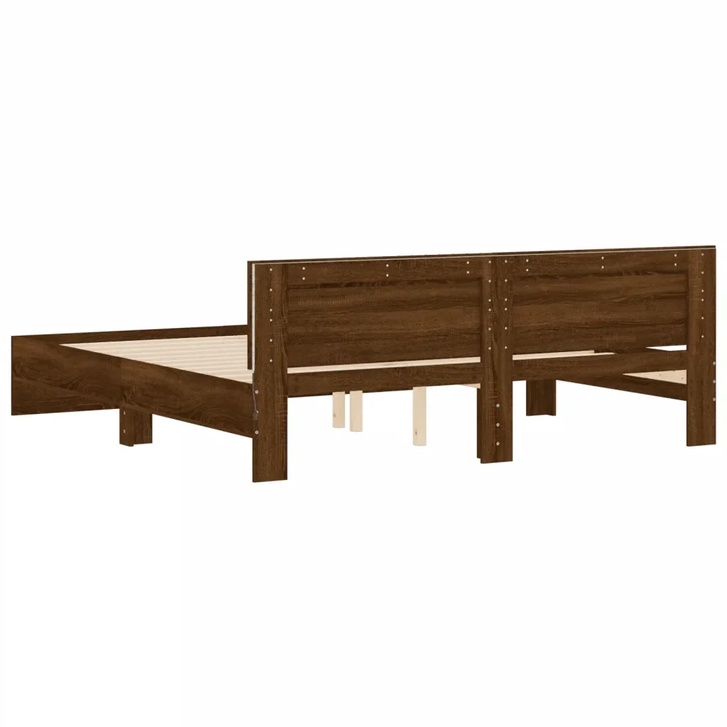 Letto matrimoniale | Letto per adulti | Giroletto con Testiera e LED Rovere Marrone 200x200 cm - Image 9
