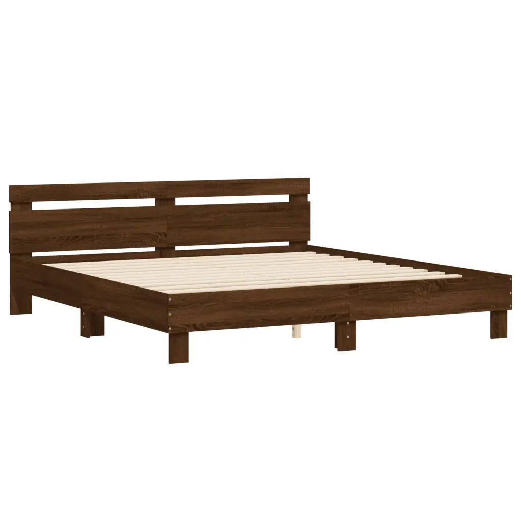 Letto matrimoniale | Letto per adulti | Giroletto con Testiera e LED Rovere Marrone 200x200 cm - Image 6