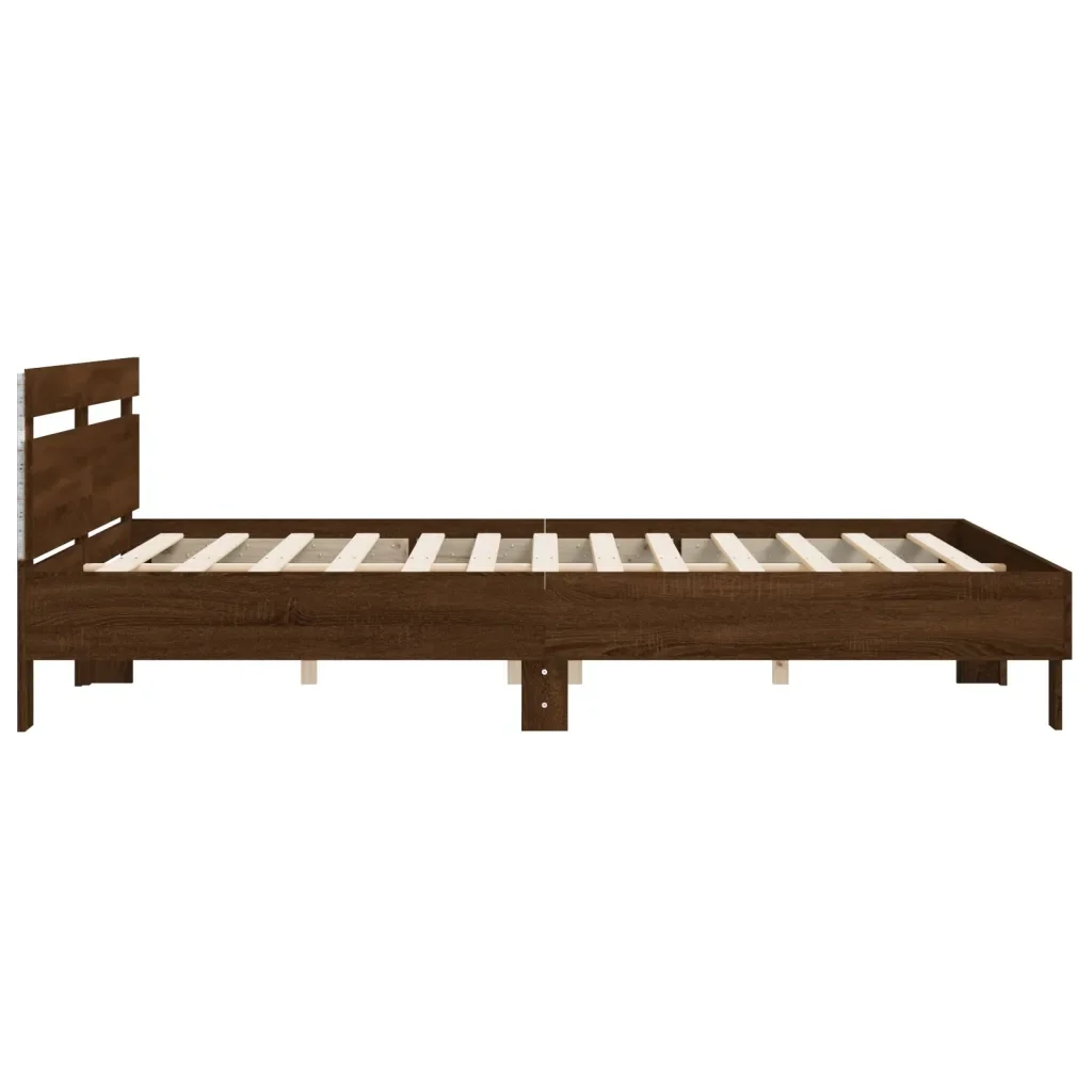 Letto matrimoniale | Letto per adulti | Giroletto con Testiera e LED Rovere Marrone 200x200 cm - Image 8