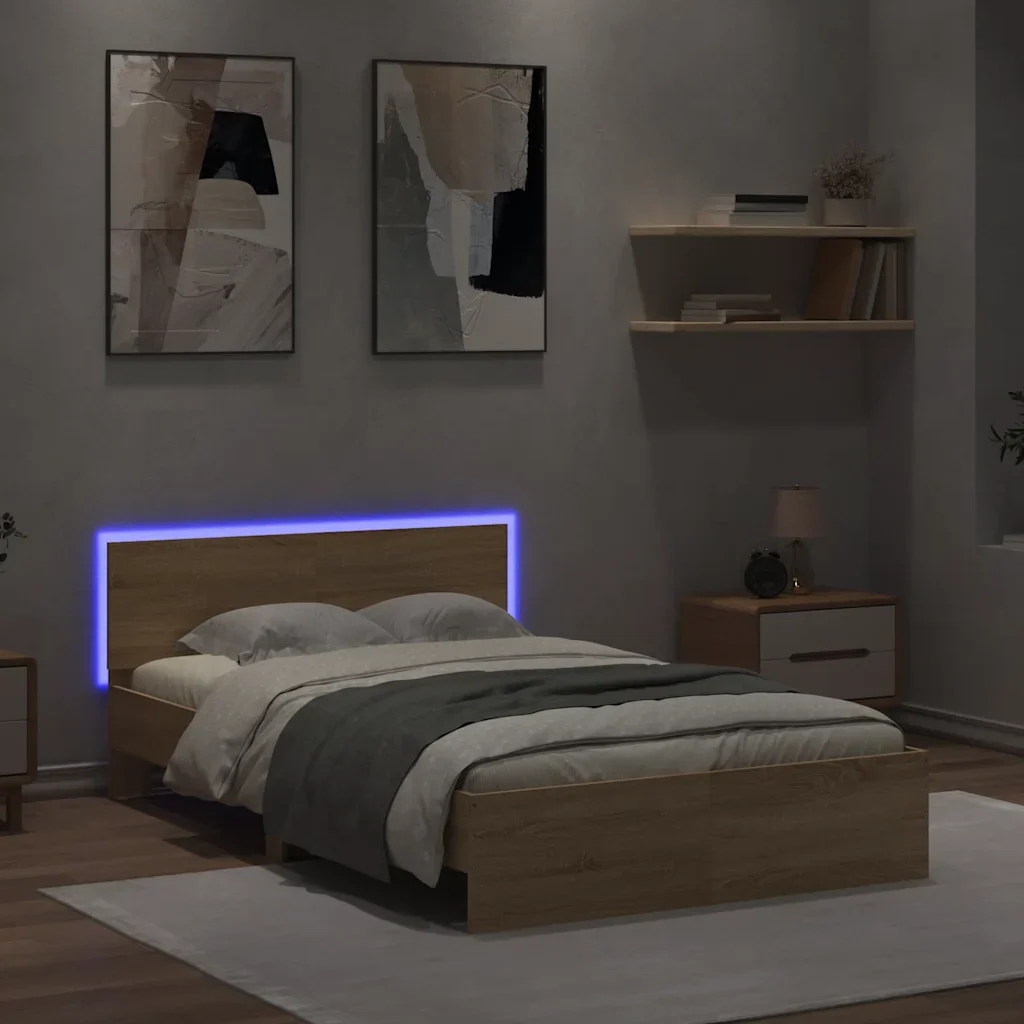 Letto matrimoniale | Letto per adulti | Giroletto con Testiera e LED Rovere Sonoma 120x190 cm - Image 3