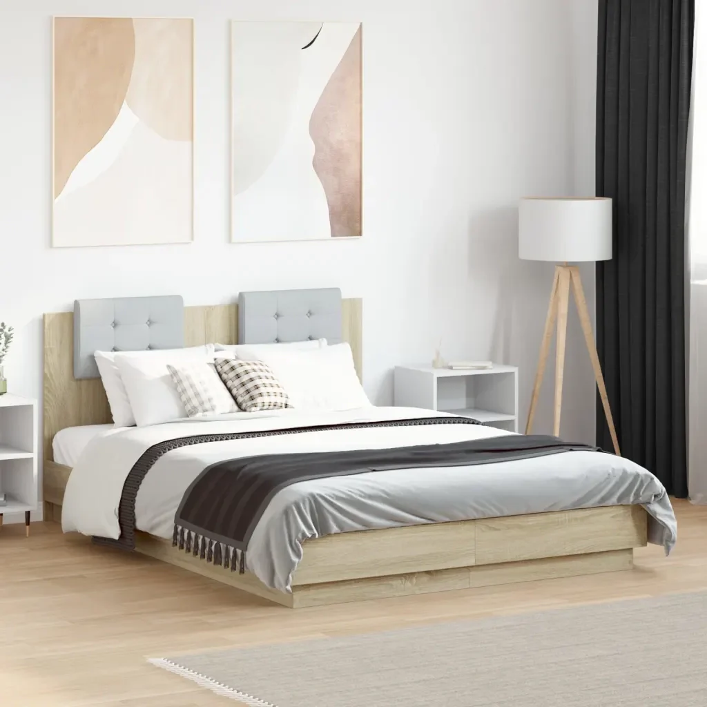 Letto matrimoniale | Letto per adulti | Giroletto con Testiera e LED Rovere Sonoma 120x190 cm - Image 2