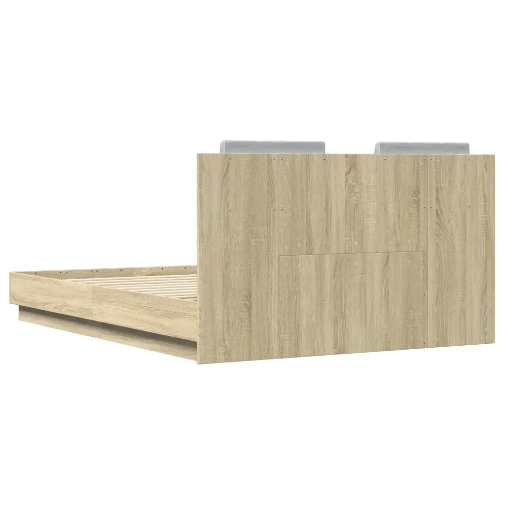 Letto matrimoniale | Letto per adulti | Giroletto con Testiera e LED Rovere Sonoma 120x190 cm - Image 8