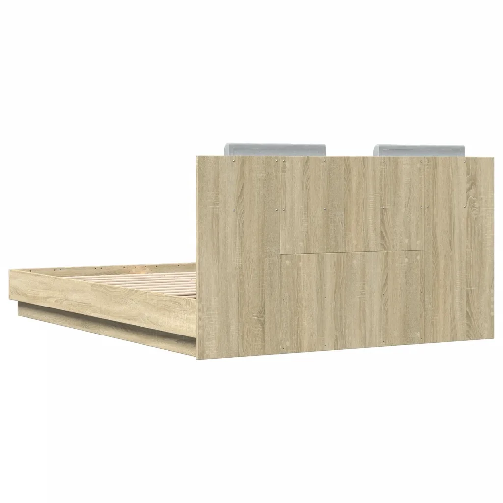 Letto matrimoniale | Letto per adulti | Giroletto con Testiera e LED Rovere Sonoma 120x200 cm - Image 8