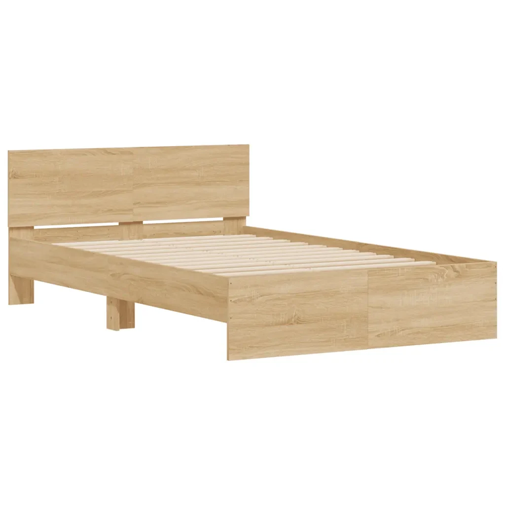 Letto matrimoniale | Letto per adulti | Giroletto con Testiera e LED Rovere Sonoma 135x190 cm - Image 6