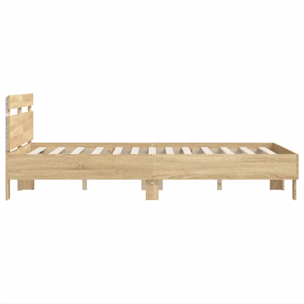Letto matrimoniale | Letto per adulti | Giroletto con Testiera e LED Rovere Sonoma 135x190 cm - Image 8