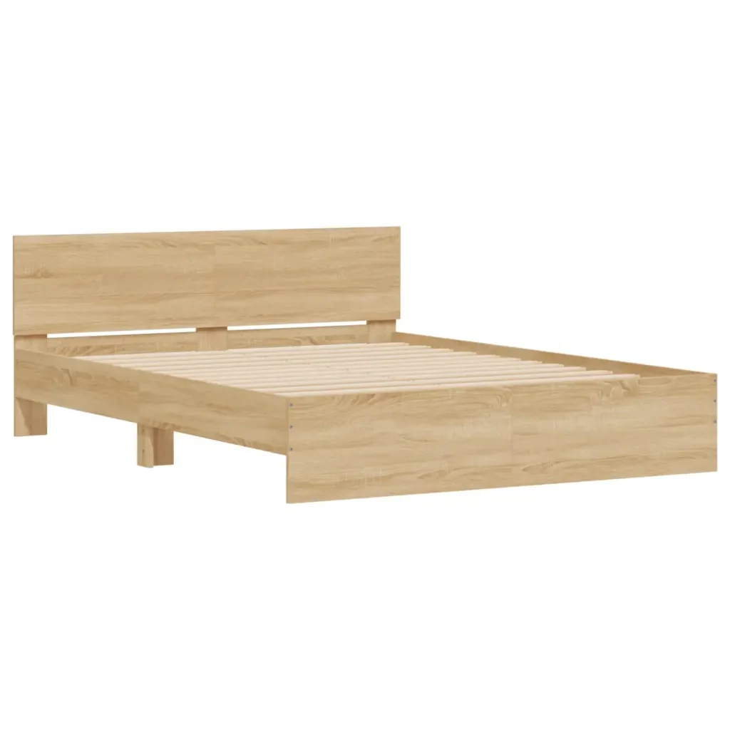 Letto matrimoniale | Letto per adulti | Giroletto con Testiera e LED Rovere Sonoma 150x200 cm - Image 6