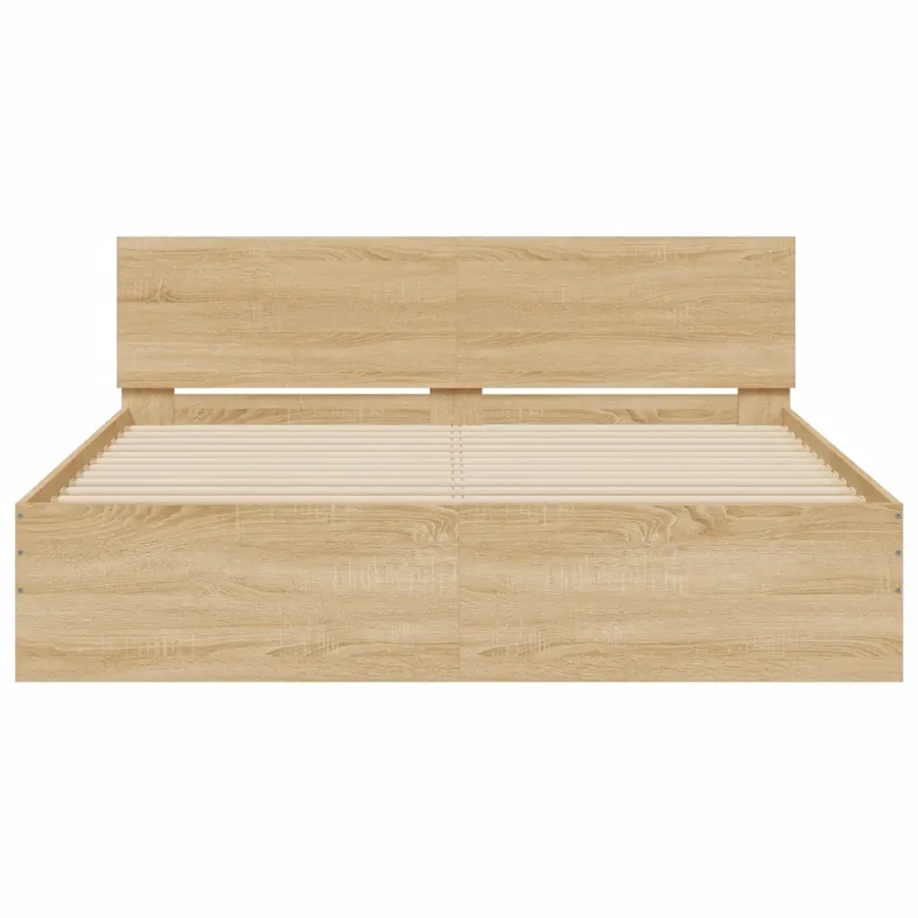 Letto matrimoniale | Letto per adulti | Giroletto con Testiera e LED Rovere Sonoma 160x200 cm - Image 7