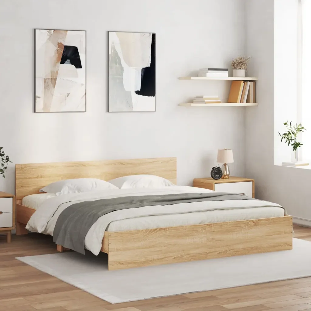 Letto matrimoniale | Letto per adulti | Giroletto con Testiera e LED Rovere Sonoma 180x200 cm - Image 2