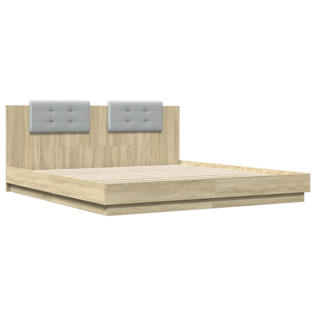 Letto matrimoniale | Letto per adulti | Giroletto con Testiera e LED Rovere Sonoma 180x200 cm - Image 3