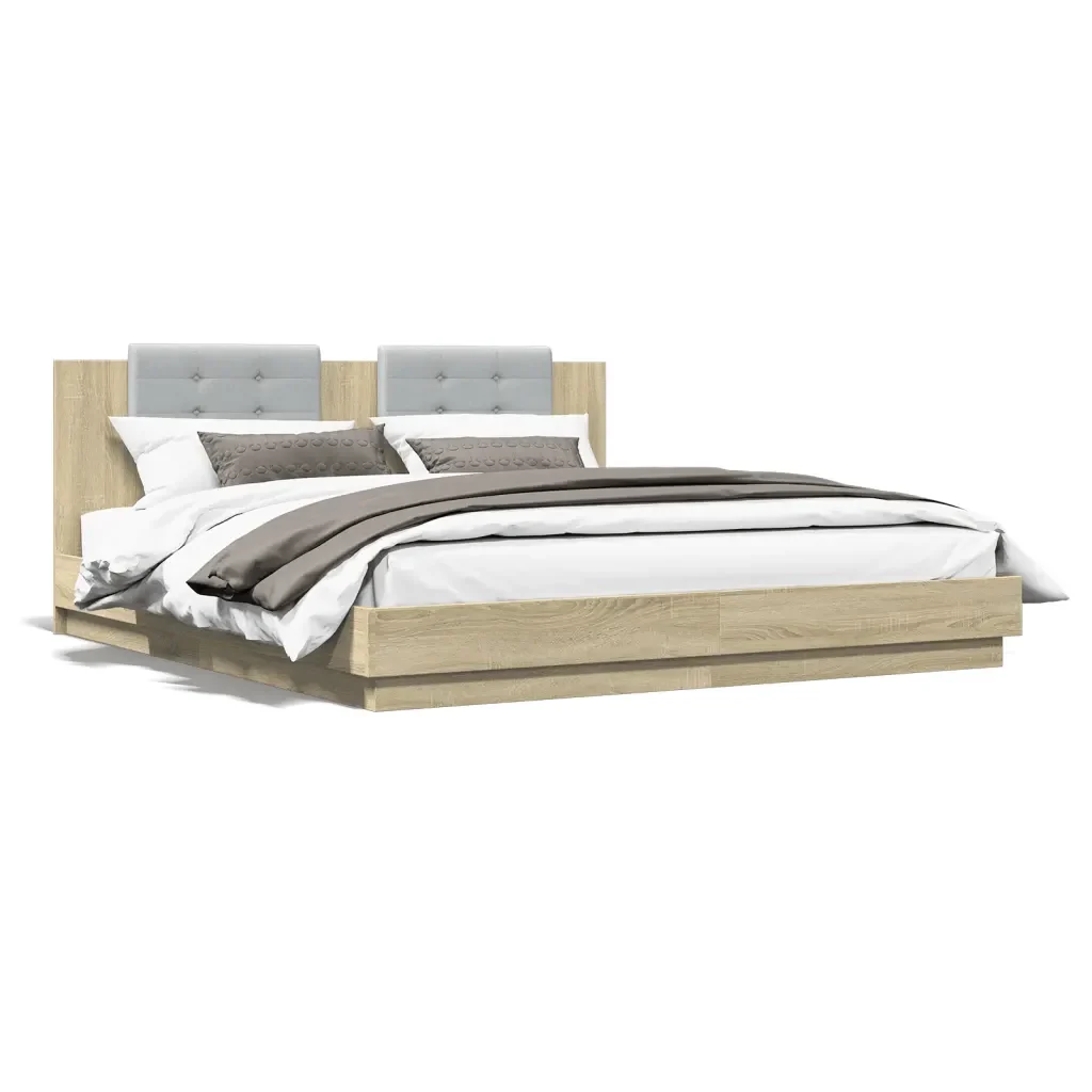 Letto matrimoniale | Letto per adulti | Giroletto con Testiera e LED Rovere Sonoma 180x200 cm - Image 5