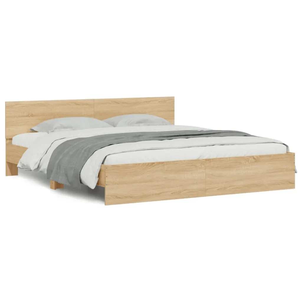 Letto matrimoniale | Letto per adulti | Giroletto con Testiera e LED Rovere Sonoma 200x200 cm - Image 5