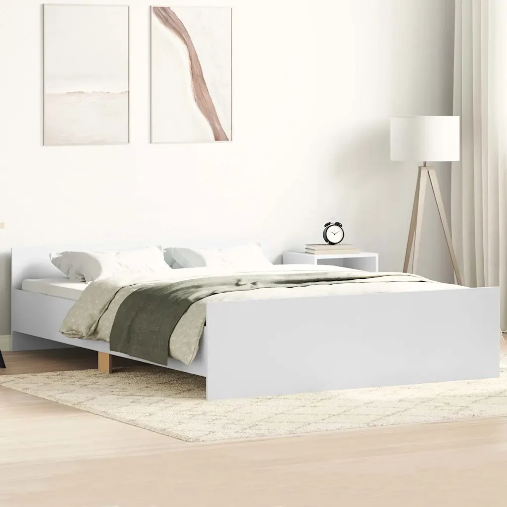 Letto matrimoniale | Letto per adulti | Giroletto con Testiera e Pediera Bianco 135x190 cm - Image 2