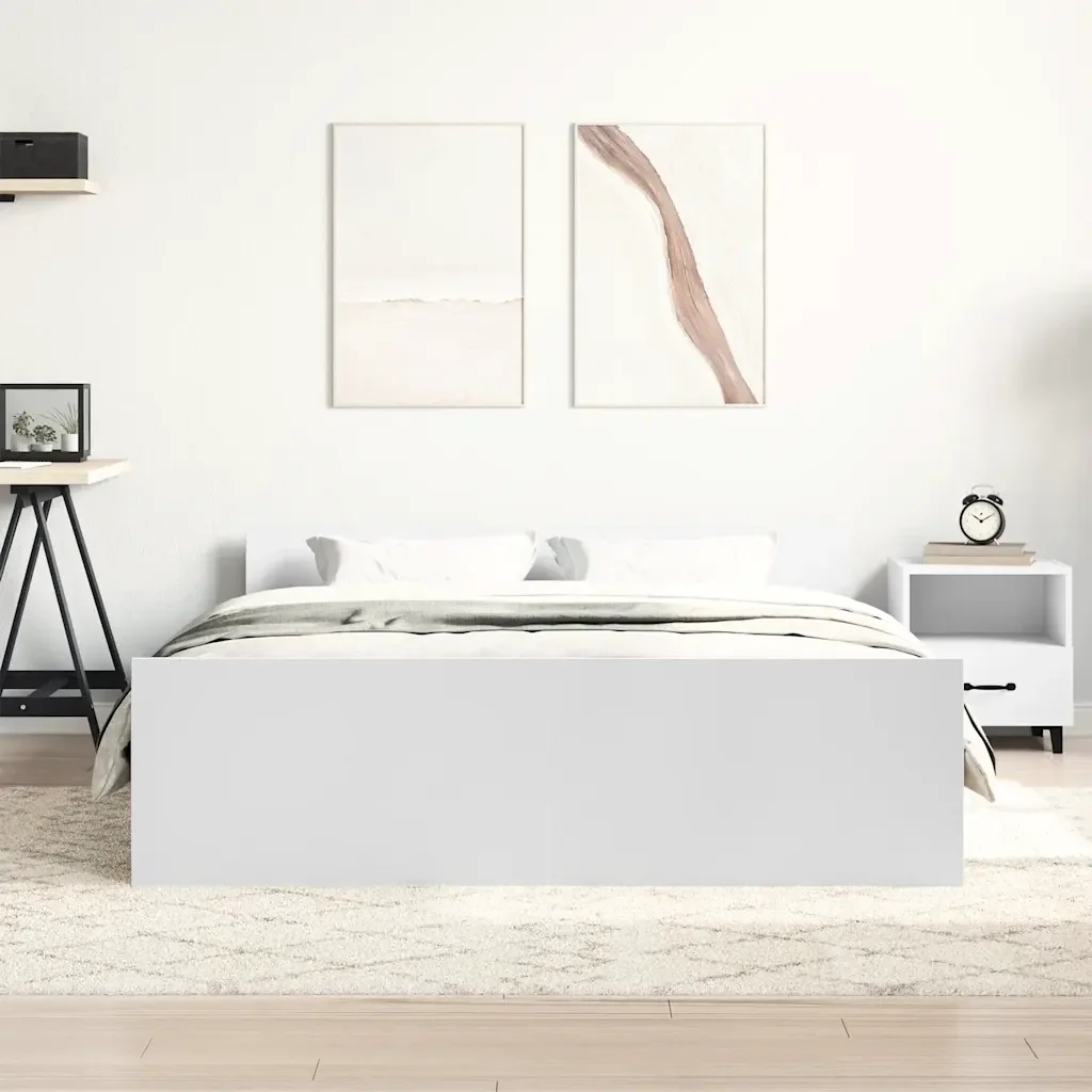 Letto matrimoniale | Letto per adulti | Giroletto con Testiera e Pediera Bianco 135x190 cm - Image 3