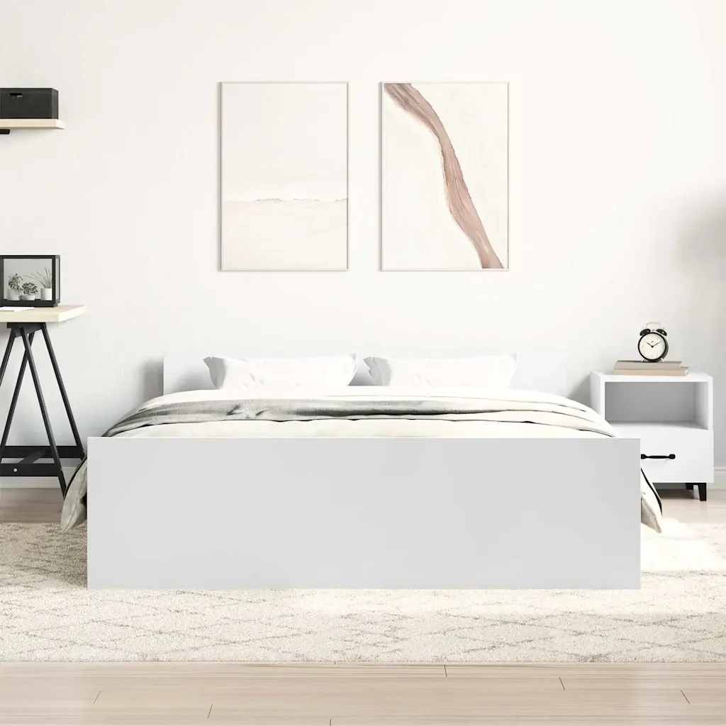 Letto matrimoniale | Letto per adulti | Giroletto con Testiera e Pediera Bianco 140x190 cm - Image 3