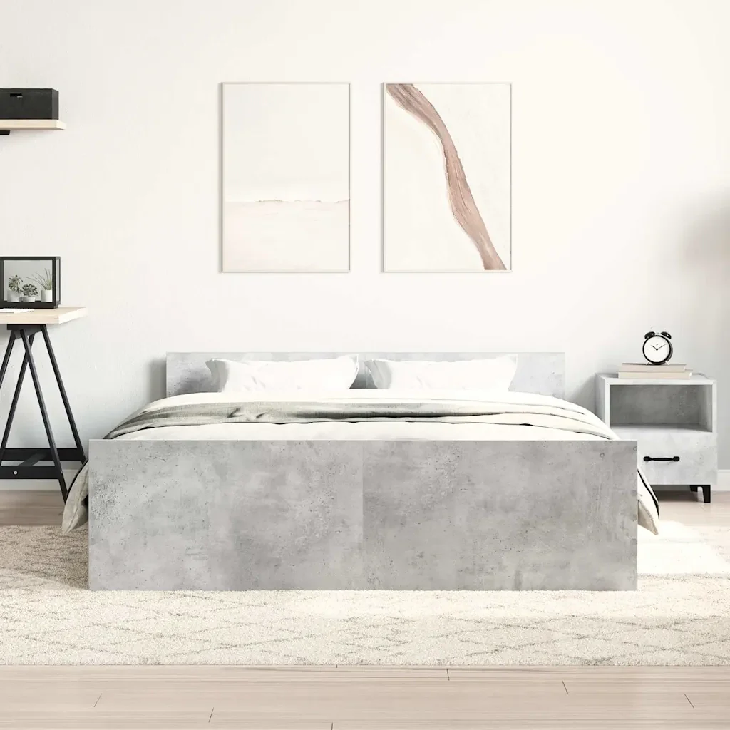 Letto matrimoniale | Letto per adulti | Giroletto con Testiera e Pediera Grigio Cemento 120x200 cm - Image 3