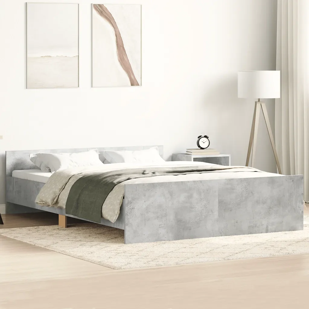 Letto matrimoniale | Letto per adulti | Giroletto con Testiera e Pediera Grigio Cemento 140x200 cm - Image 2