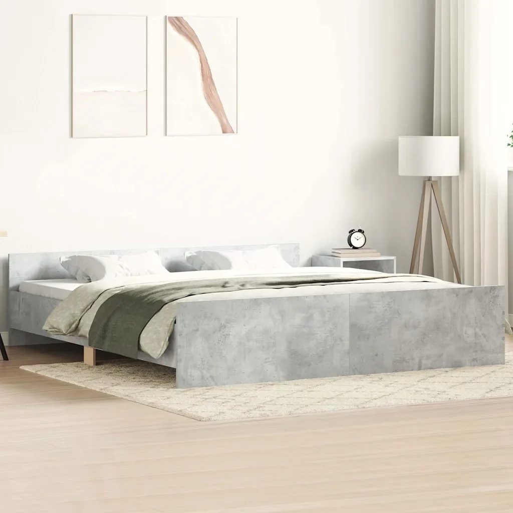 Letto matrimoniale | Letto per adulti | Giroletto con Testiera e Pediera Grigio Cemento 180x200 cm - Image 2