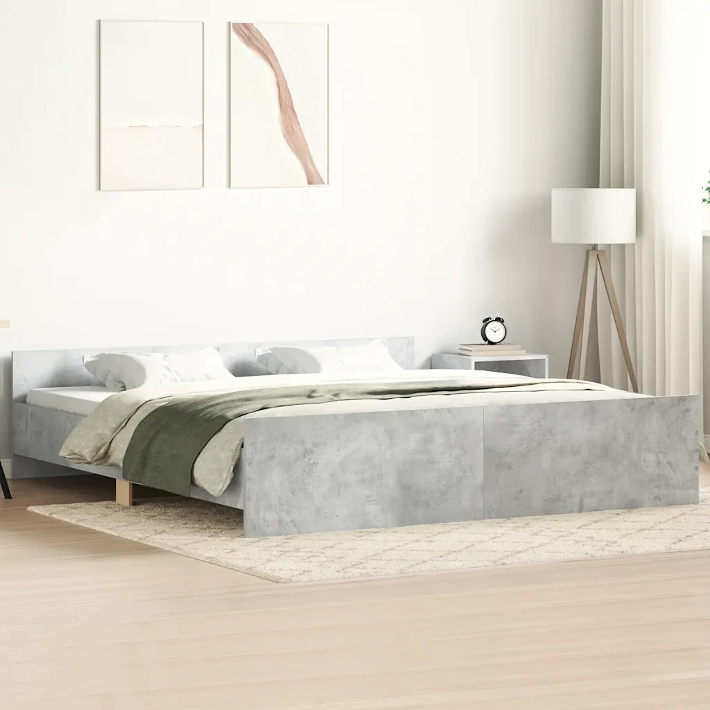 Letto matrimoniale | Letto per adulti | Giroletto con Testiera e Pediera Grigio Cemento 200x200 cm - Image 2