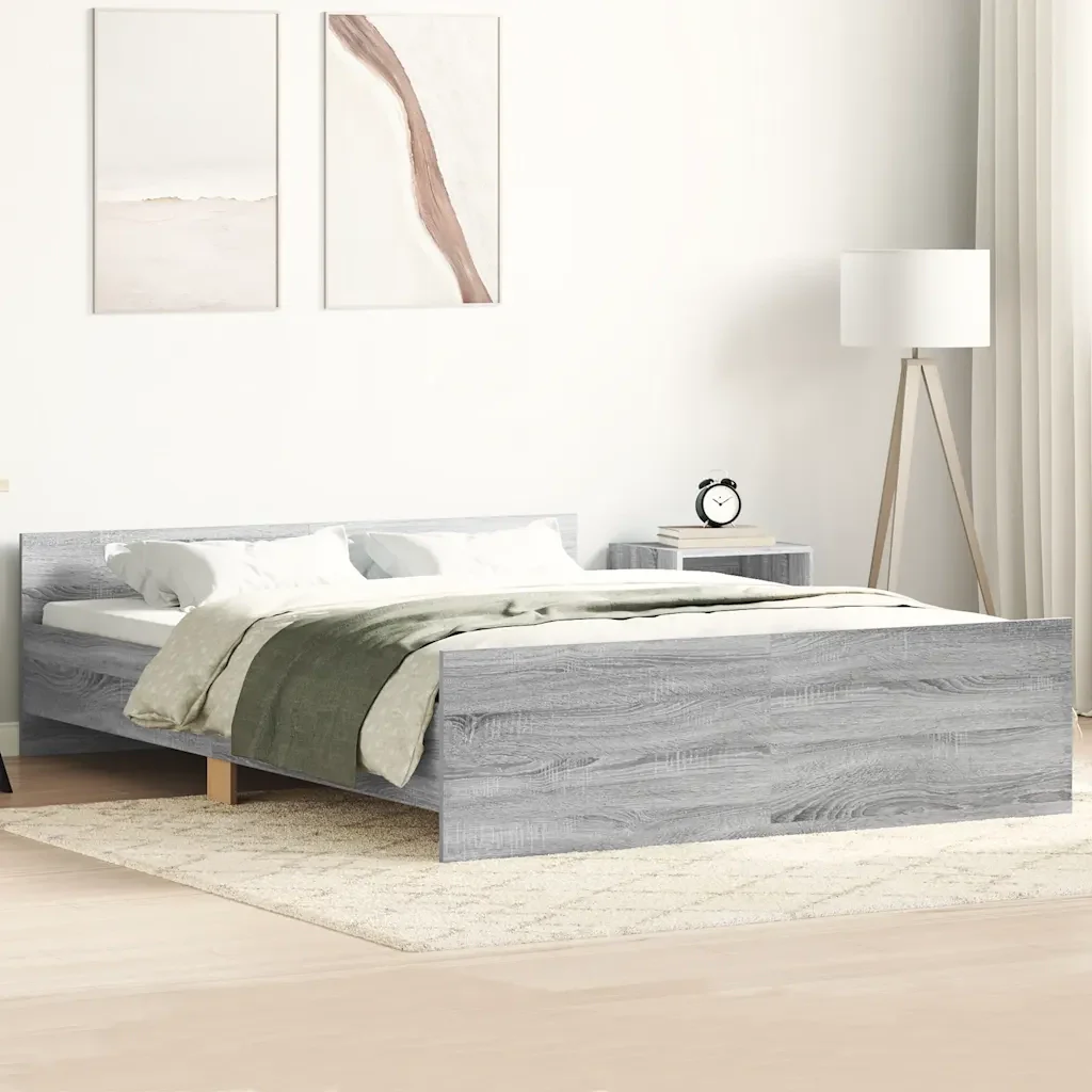 Letto matrimoniale | Letto per adulti | Giroletto con Testiera e Pediera Grigio Sonoma 135x190 cm - Image 2