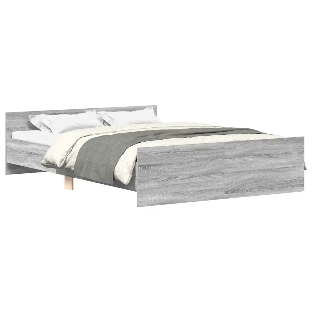 Letto matrimoniale | Letto per adulti | Giroletto con Testiera e Pediera Grigio Sonoma 150x200 cm