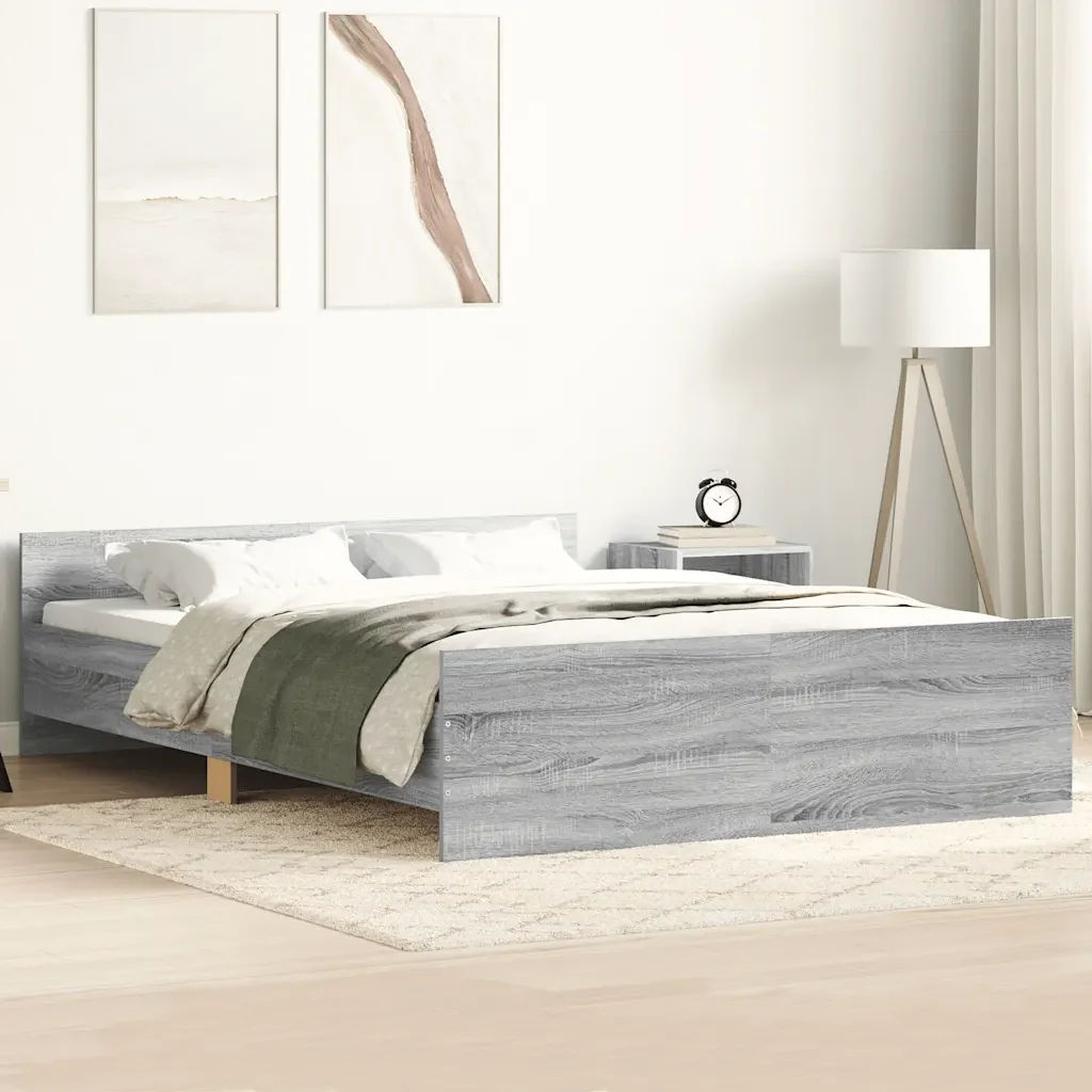 Letto matrimoniale | Letto per adulti | Giroletto con Testiera e Pediera Grigio Sonoma 150x200 cm - Image 2