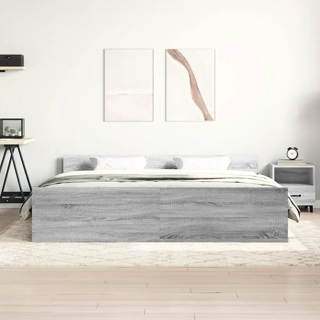 Letto matrimoniale | Letto per adulti | Giroletto con Testiera e Pediera Grigio Sonoma 160x200 cm - Image 3