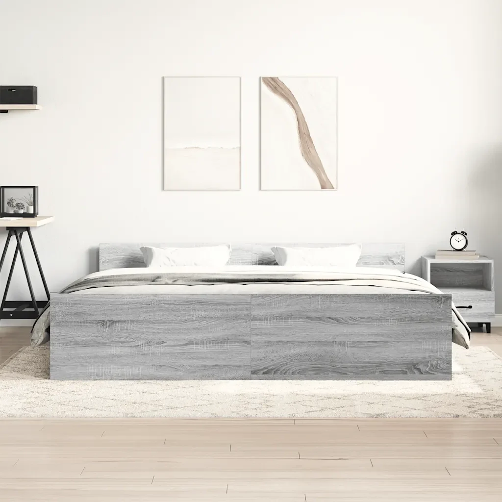 Letto matrimoniale | Letto per adulti | Giroletto con Testiera e Pediera Grigio Sonoma 180x200 cm - Image 3