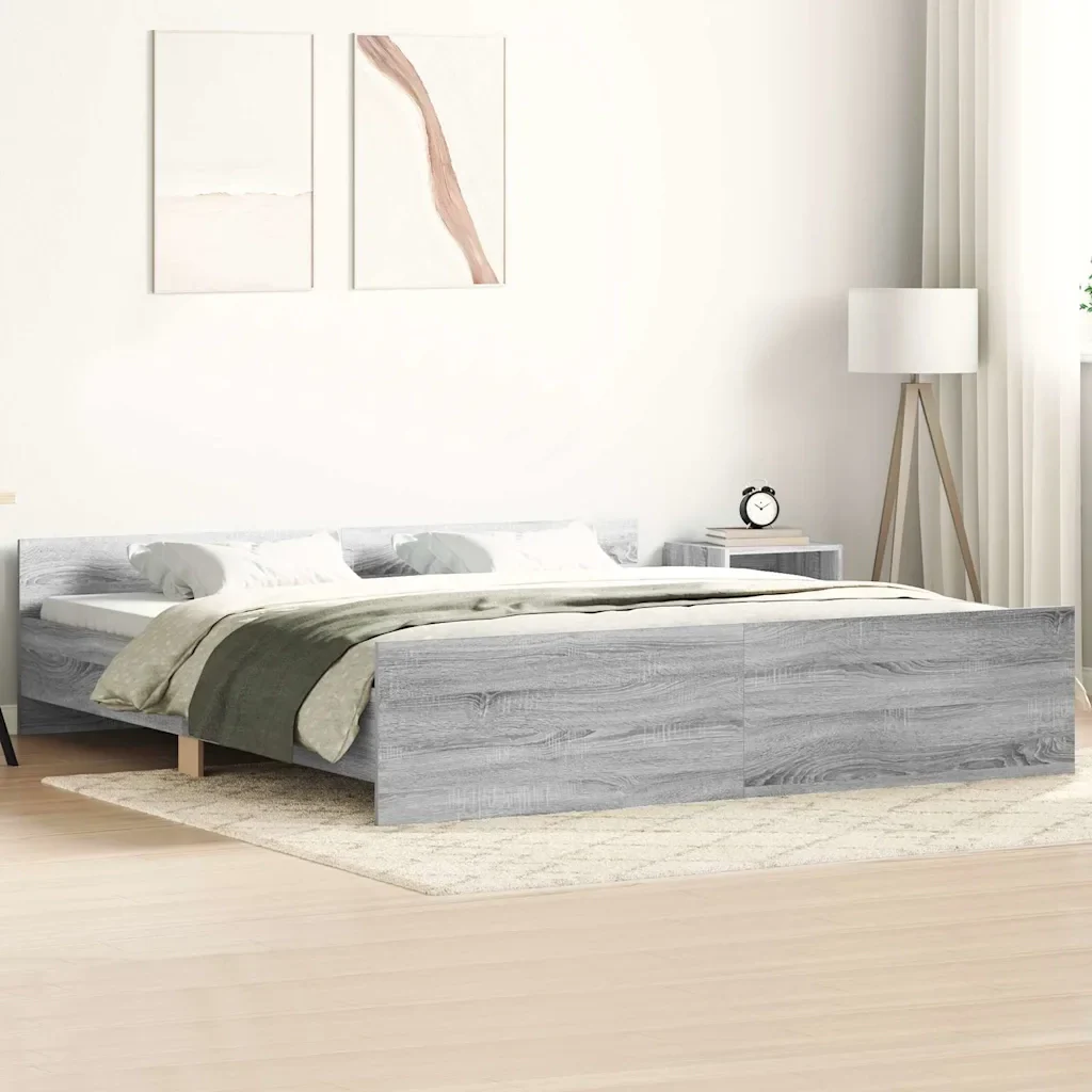 Letto matrimoniale | Letto per adulti | Giroletto con Testiera e Pediera Grigio Sonoma 200x200 cm - Image 2