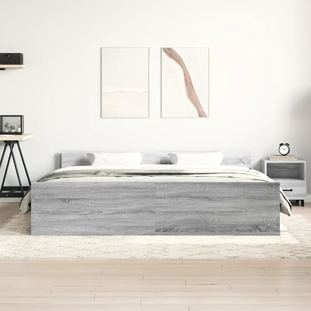 Letto matrimoniale | Letto per adulti | Giroletto con Testiera e Pediera Grigio Sonoma 200x200 cm - Image 3