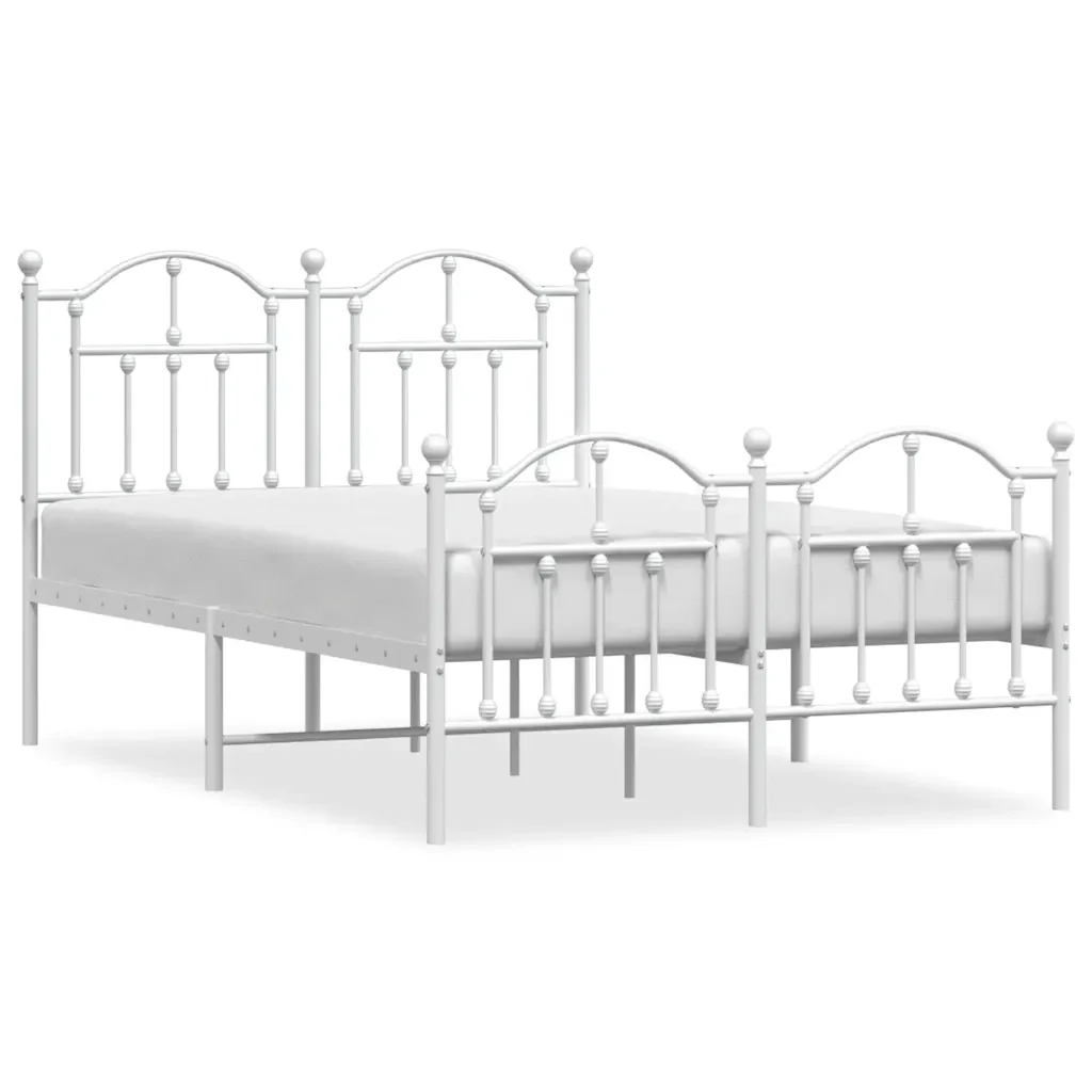 Letto matrimoniale | Letto per adulti | Giroletto con Testiera e Pediera Metallo Bianco 120x190 cm
