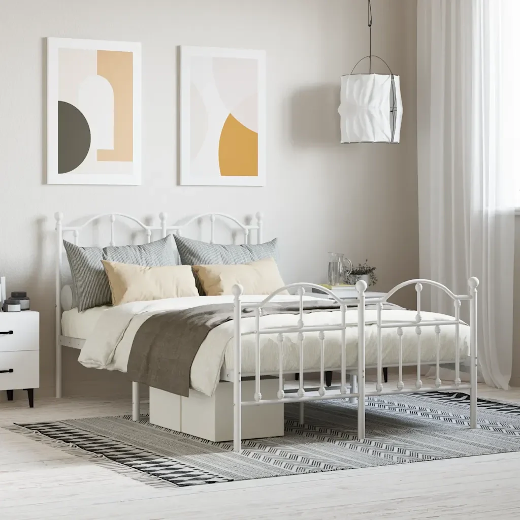 Letto matrimoniale | Letto per adulti | Giroletto con Testiera e Pediera Metallo Bianco 120x190 cm - Image 2