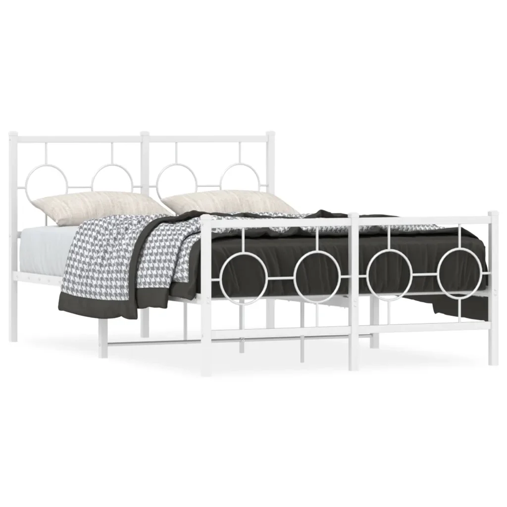 Letto matrimoniale | Letto per adulti | Giroletto con Testiera e Pediera Metallo Bianco 120x190 cm