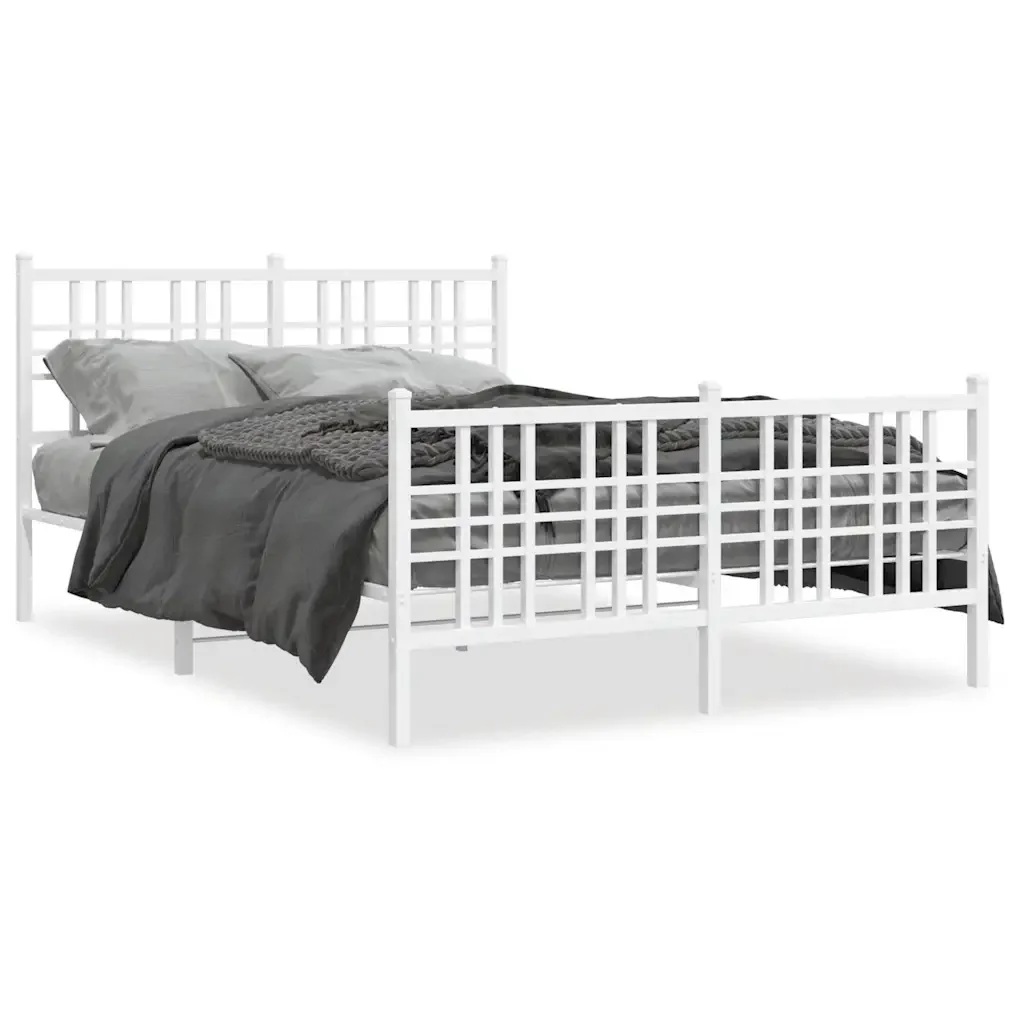Letto matrimoniale | Letto per adulti | Giroletto con Testiera e Pediera Metallo Bianco 120x190 cm