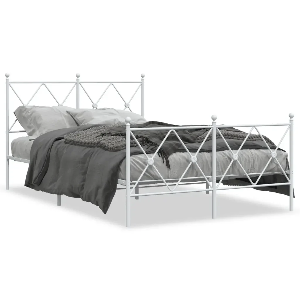 Letto matrimoniale | Letto per adulti | Giroletto con Testiera e Pediera Metallo Bianco 120x190 cm