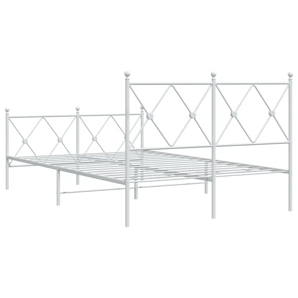 Letto matrimoniale | Letto per adulti | Giroletto con Testiera e Pediera Metallo Bianco 120x190 cm - Image 6