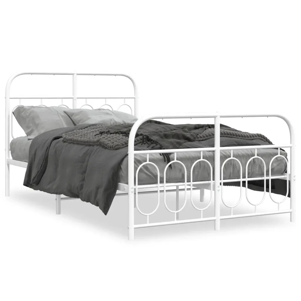 Letto matrimoniale | Letto per adulti | Giroletto con Testiera e Pediera Metallo Bianco 120x190 cm