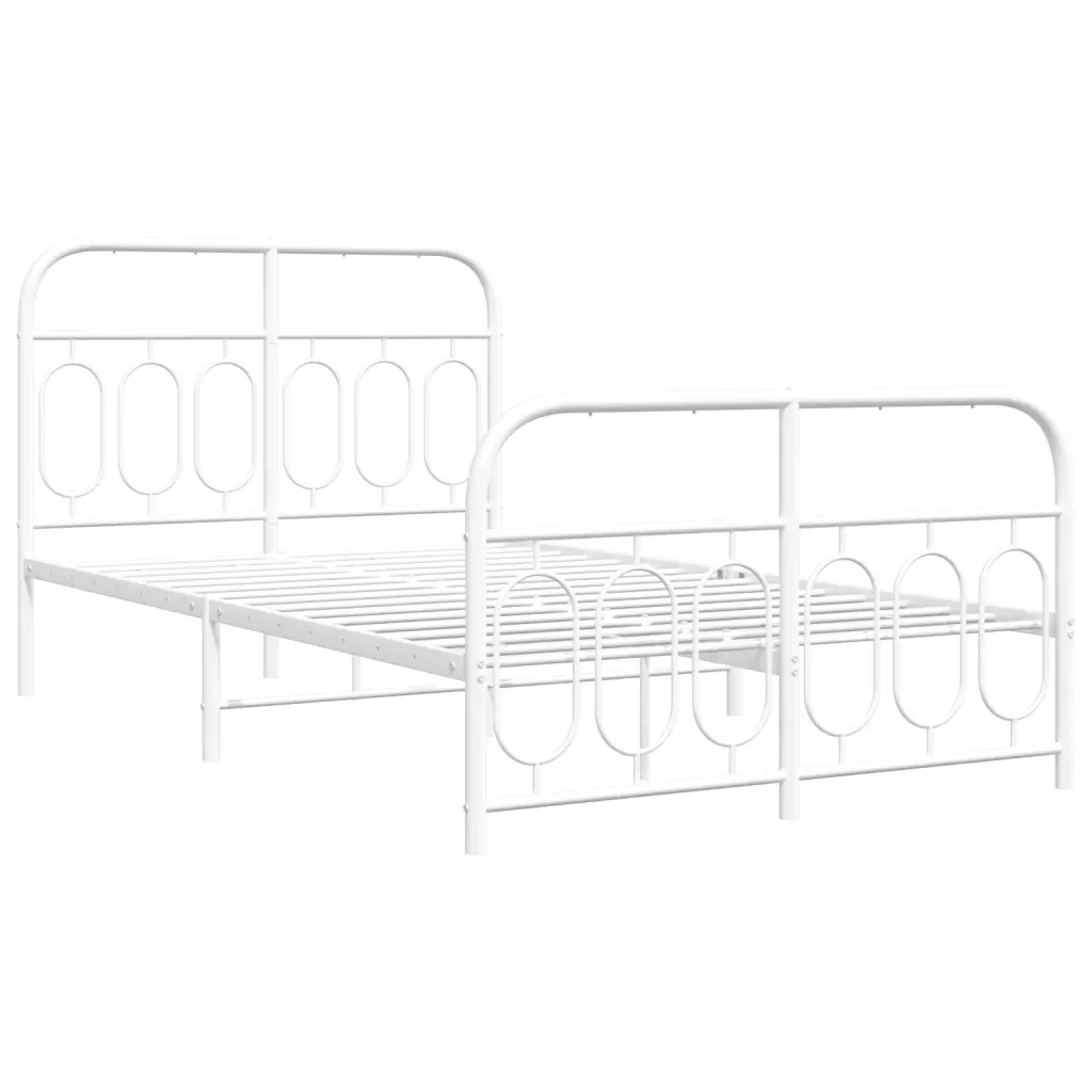 Letto matrimoniale | Letto per adulti | Giroletto con Testiera e Pediera Metallo Bianco 120x190 cm - Image 3