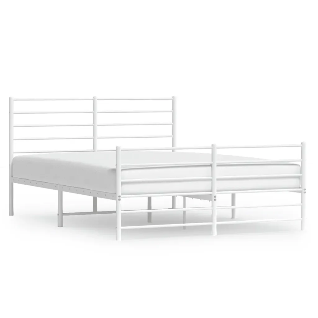 Letto matrimoniale | Letto per adulti | Giroletto con Testiera e Pediera Metallo Bianco 120x190 cm