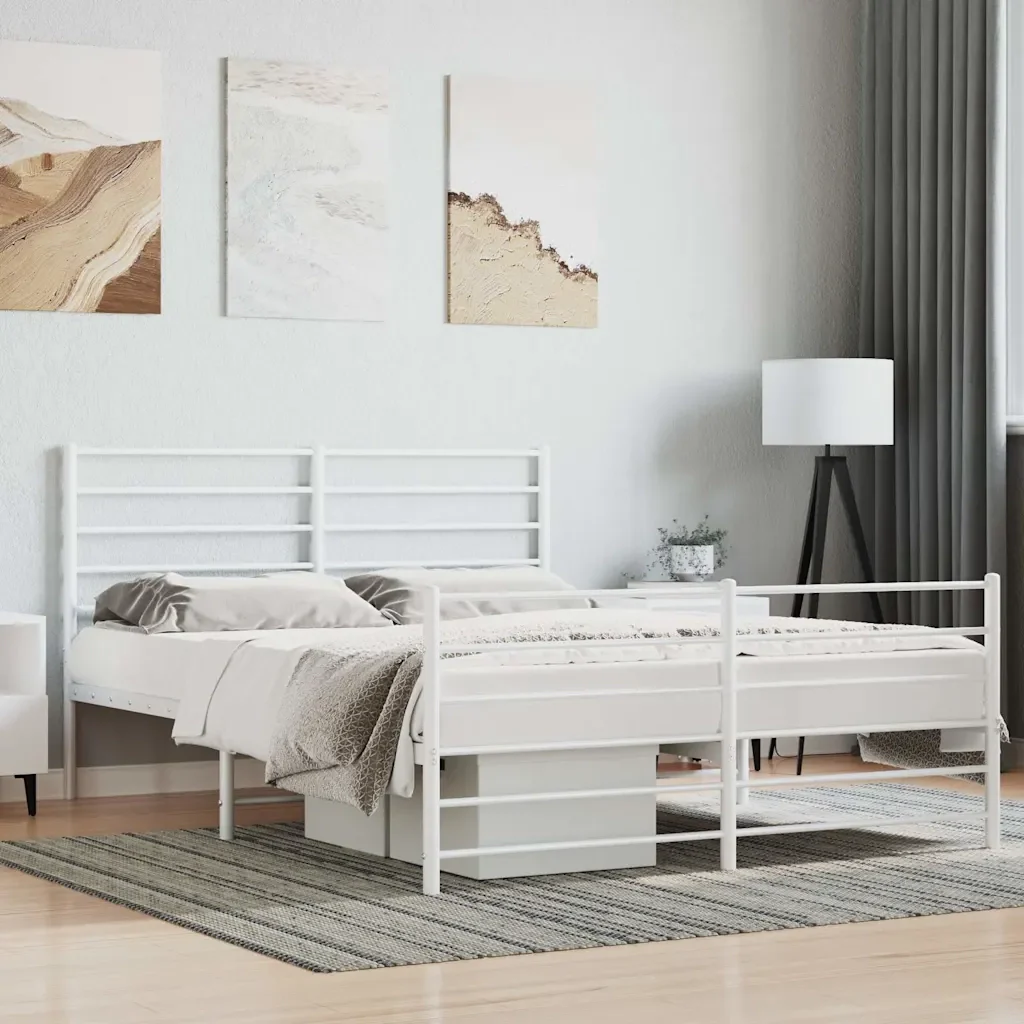 Letto matrimoniale | Letto per adulti | Giroletto con Testiera e Pediera Metallo Bianco 120x190 cm - Image 2