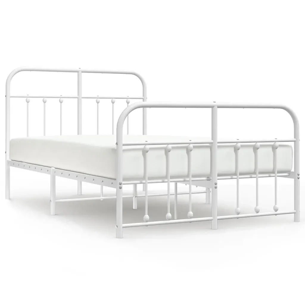 Letto matrimoniale | Letto per adulti | Giroletto con Testiera e Pediera Metallo Bianco 120x190 cm