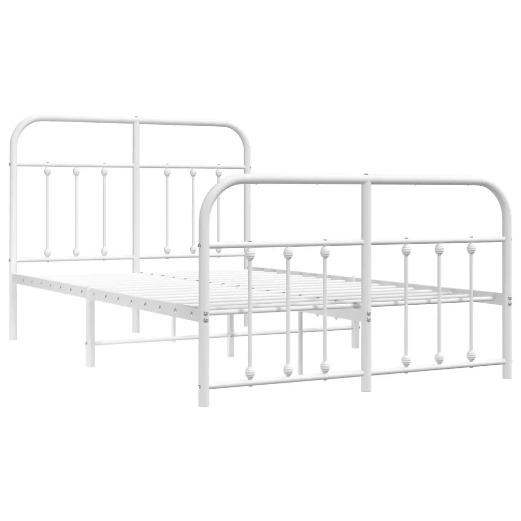 Letto matrimoniale | Letto per adulti | Giroletto con Testiera e Pediera Metallo Bianco 120x190 cm - Image 4