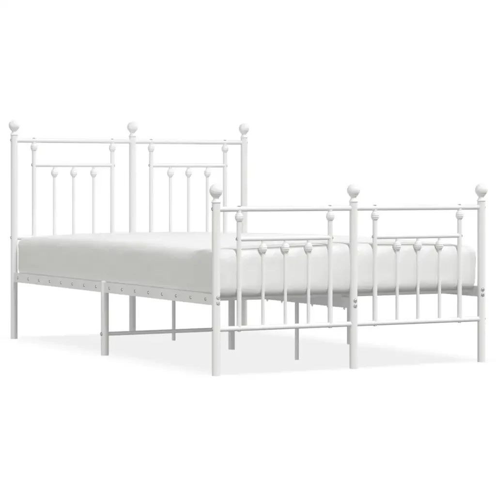 Letto matrimoniale | Letto per adulti | Giroletto con Testiera e Pediera Metallo Bianco 120x190 cm