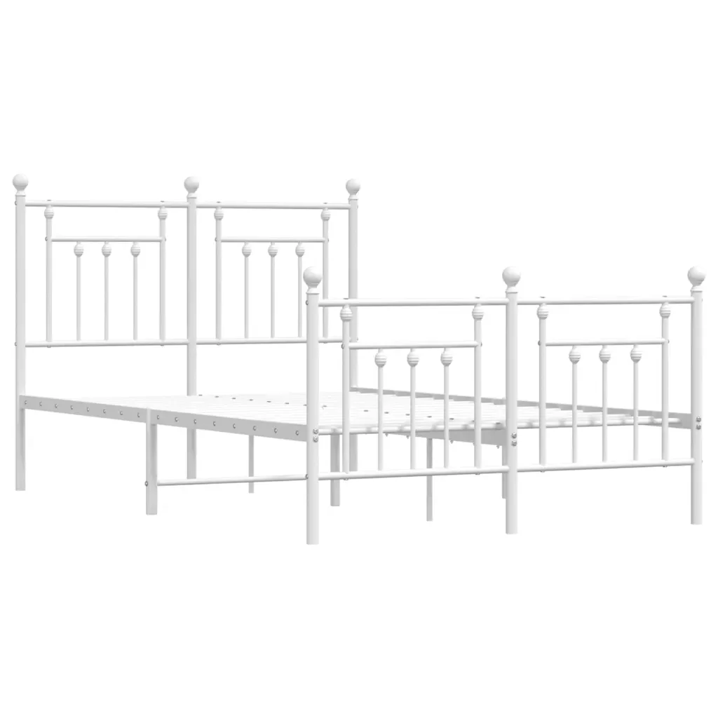 Letto matrimoniale | Letto per adulti | Giroletto con Testiera e Pediera Metallo Bianco 120x190 cm - Image 4