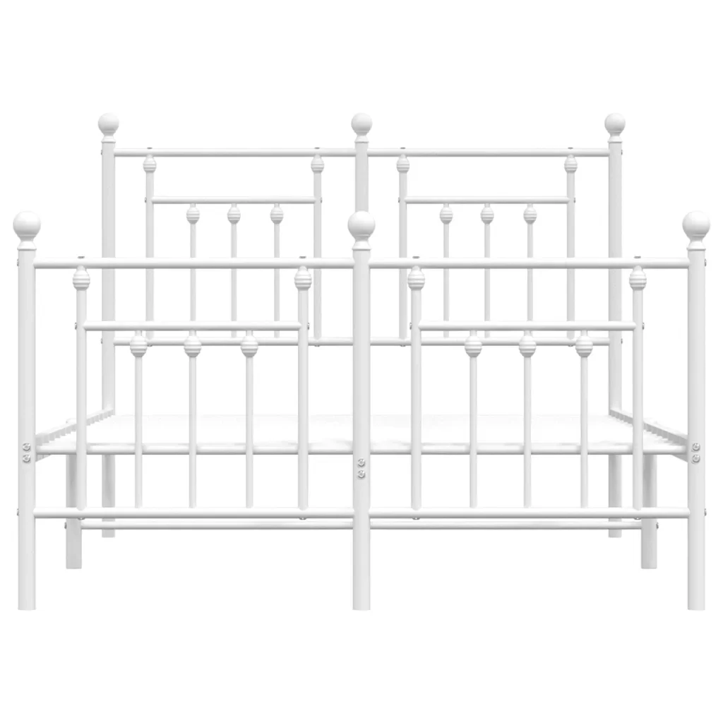 Letto matrimoniale | Letto per adulti | Giroletto con Testiera e Pediera Metallo Bianco 120x190 cm - Image 6