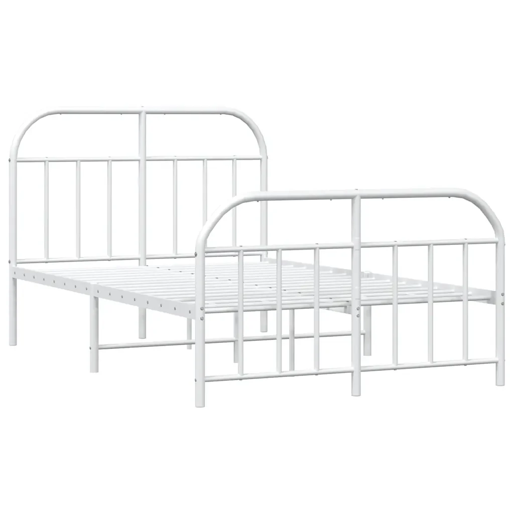 Letto matrimoniale | Letto per adulti | Giroletto con Testiera e Pediera Metallo Bianco 120x190 cm - Image 4