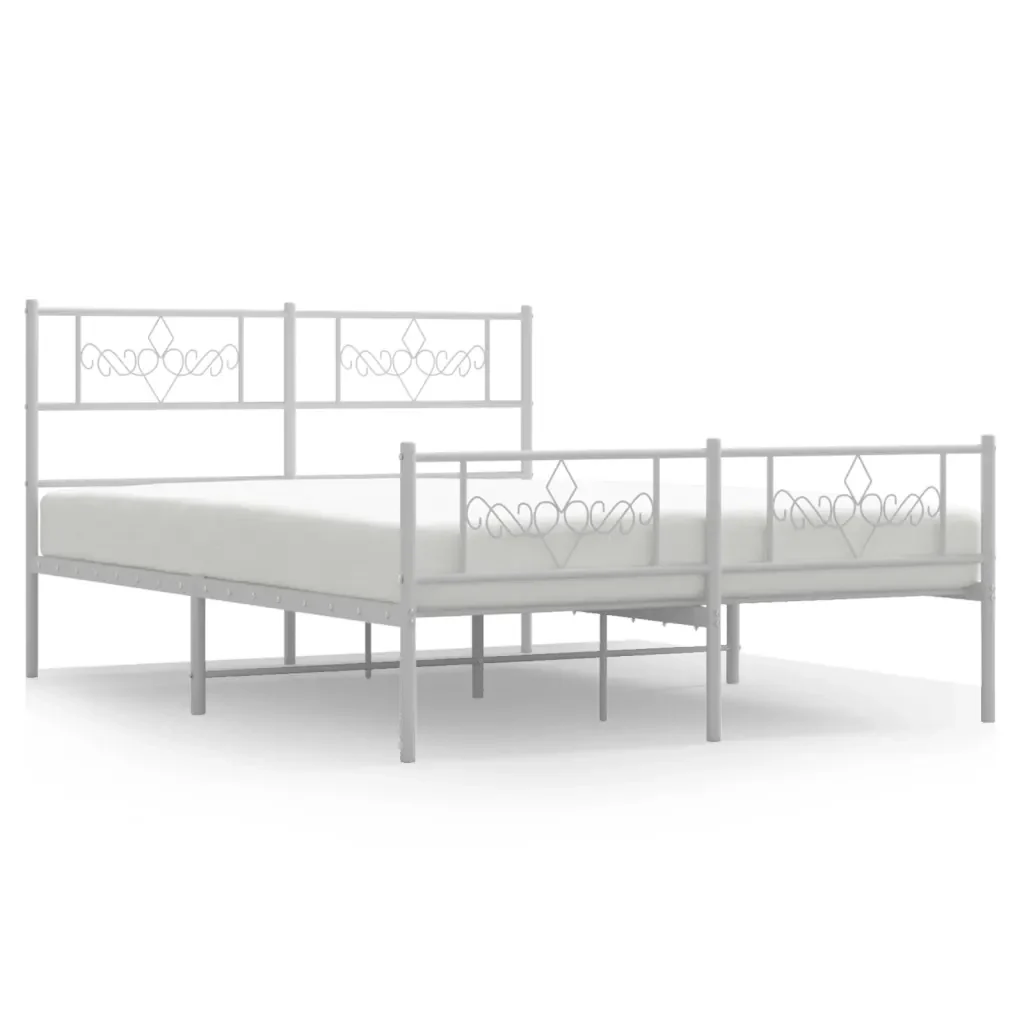 Letto matrimoniale | Letto per adulti | Giroletto con Testiera e Pediera Metallo Bianco 120x190 cm
