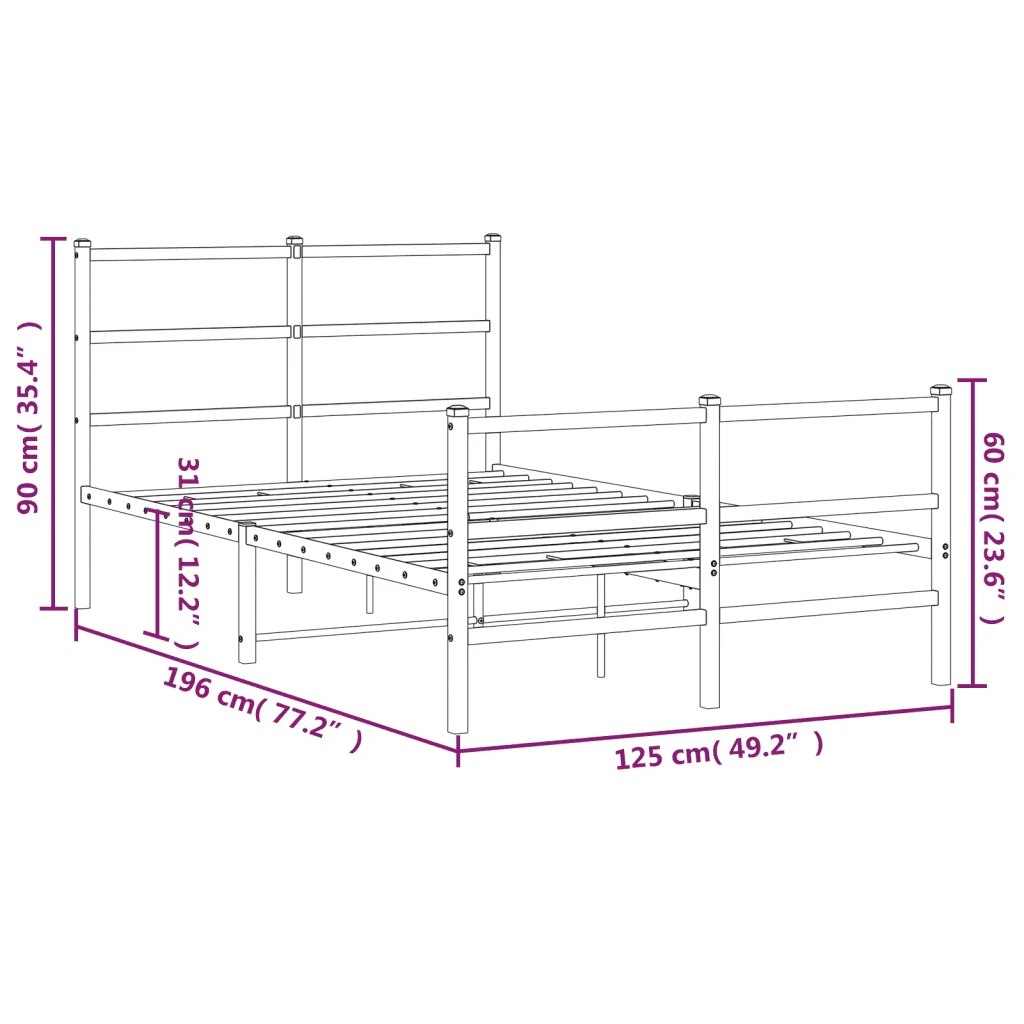 Letto matrimoniale | Letto per adulti | Giroletto con Testiera e Pediera Metallo Bianco 120x190 cm - Image 10