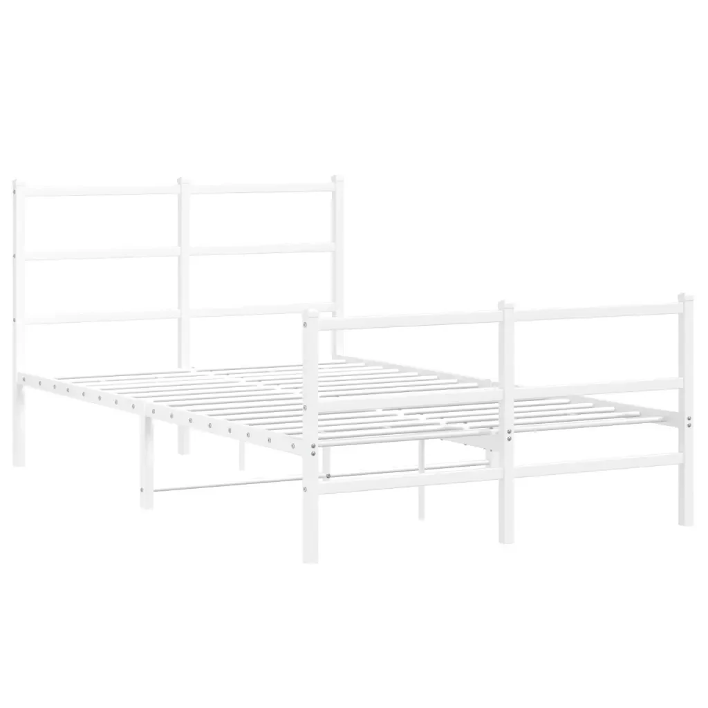 Letto matrimoniale | Letto per adulti | Giroletto con Testiera e Pediera Metallo Bianco 120x190 cm - Image 3