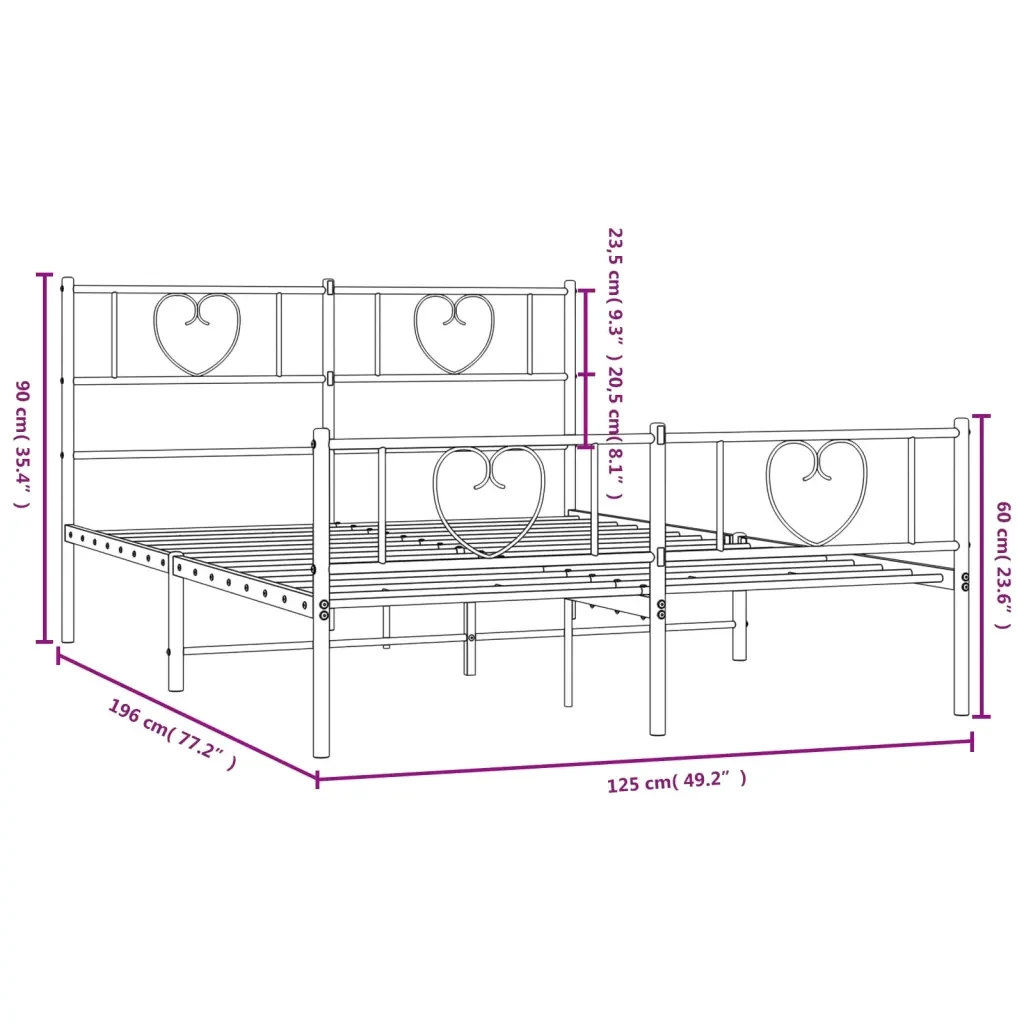 Letto matrimoniale | Letto per adulti | Giroletto con Testiera e Pediera Metallo Bianco 120x190 cm - Image 9