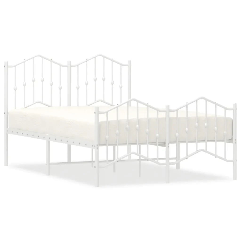 Letto matrimoniale | Letto per adulti | Giroletto con Testiera e Pediera Metallo Bianco 120x190 cm